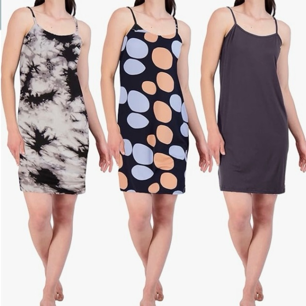 Real Essentials 3 Pack: Women's 2X Cami Sleeveless Slip On Night Gown